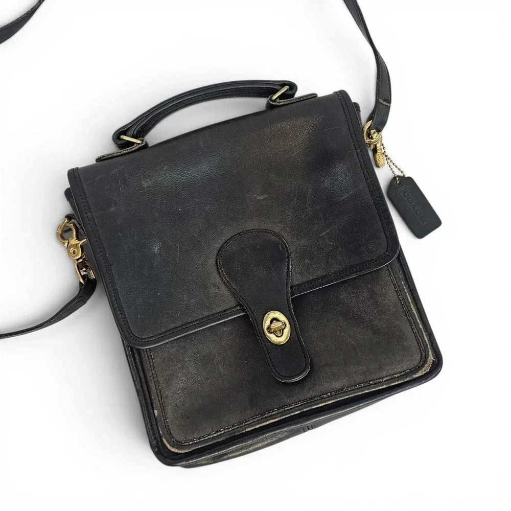 Coach Black Leather Satchel Gold Hardware Vintage #5130 Station Bag 1980s 1990s